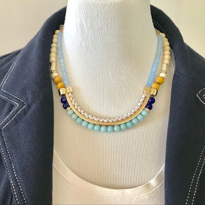 Blue, green and gold Beaded Necklace